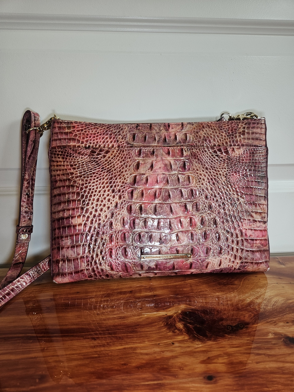 Brahmin Melbourne Collection Pink Croc Embossed Crossbody / Clutch